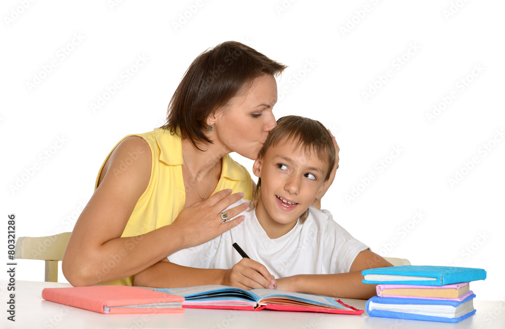 Mother helping her son 