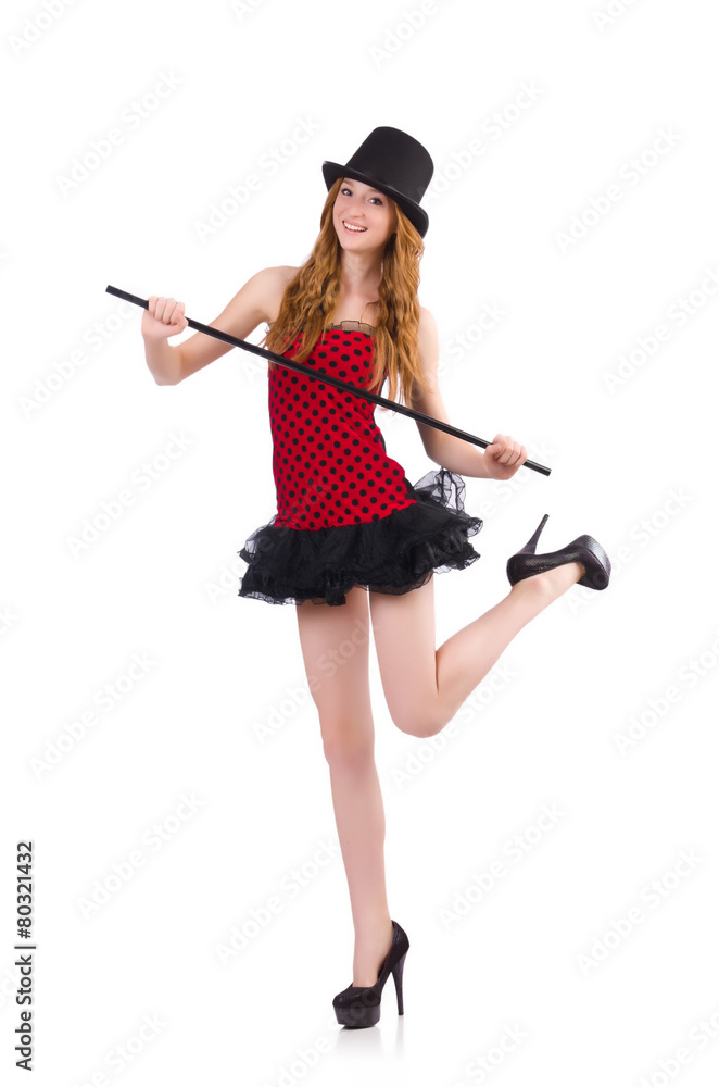Girl in red polka-dot dress isolated on white Girl in red polka-dot dress isolated on white
