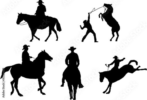 Set of 5 cowboy silhouettes