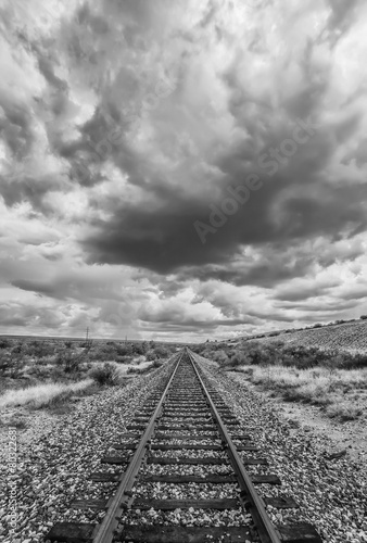 Black and White Desert Railroad Scene