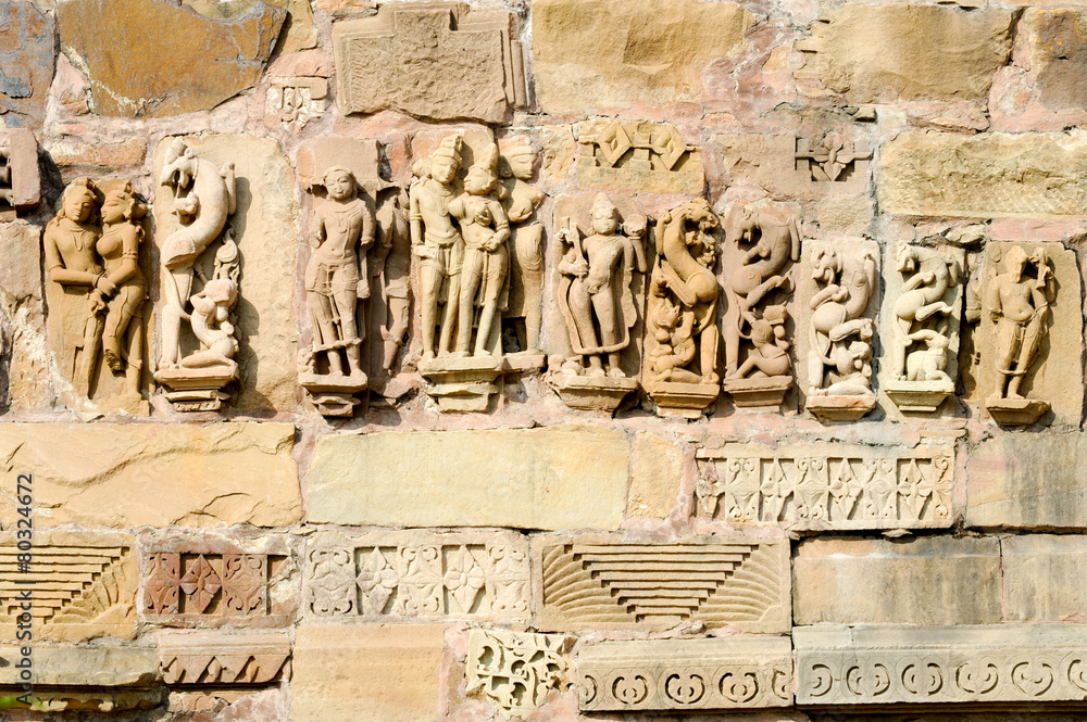 Detail of artwork at the Khajuraho temples Detail of artwork at the Khajuraho temples