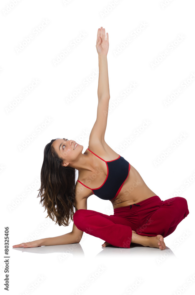 Young woman doing sport exercises isolated on white Young woman doing sport exercises isolated on white