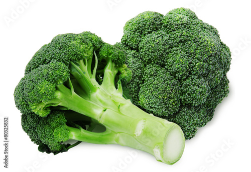 Fresh two green broccoli isolated on a white background