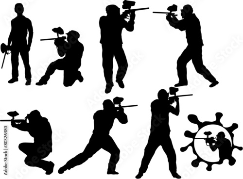 Quadro su tela Paintball players silhouette