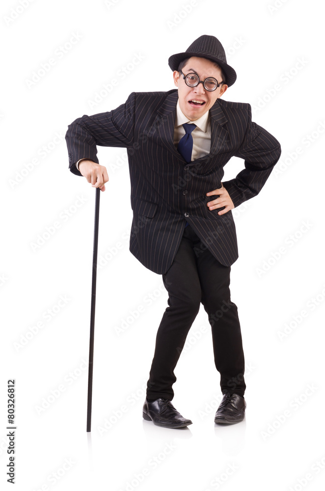 Funny gentleman in striped suit isolated on white Funny gentleman in striped suit isolated on white