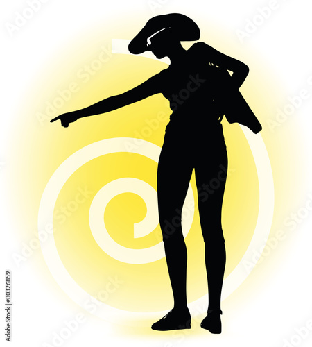 Tourist woman silhouette with handbag and sunglasses