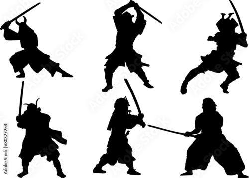 The set of Samurai warrior vector silhouette