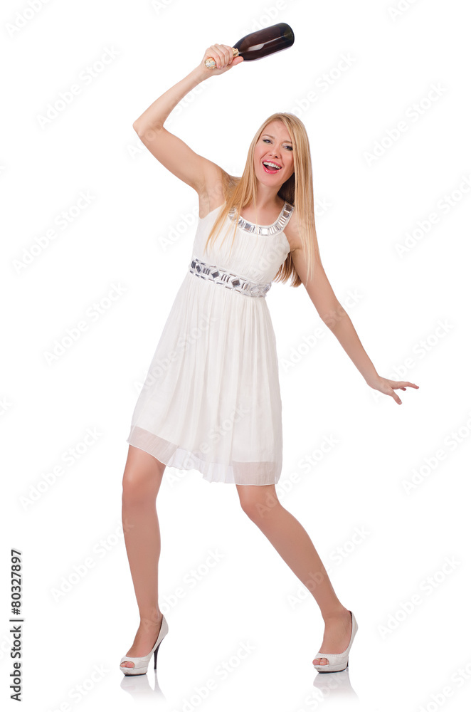Beautiful woman in white dress isolated on white Beautiful woman in white dress isolated on white