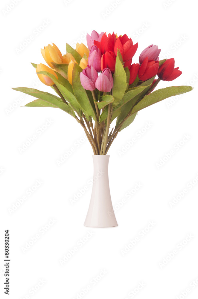 Vase with colourful tulips on white Vase with colourful tulips on white