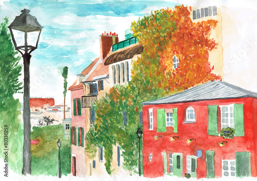 watercolor: autumn in Montmartre, Paris #80330259