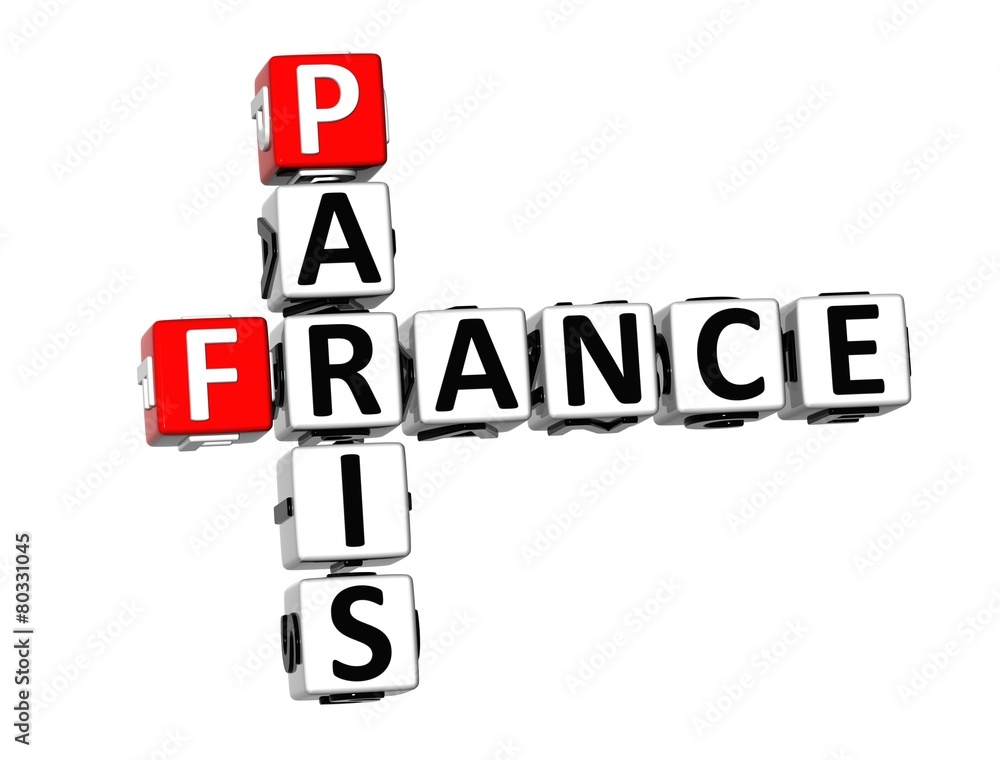 3D Crossword France Paris on white background 3D Crossword France Paris on white background
