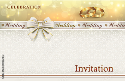 wedding card with bow and with rings
