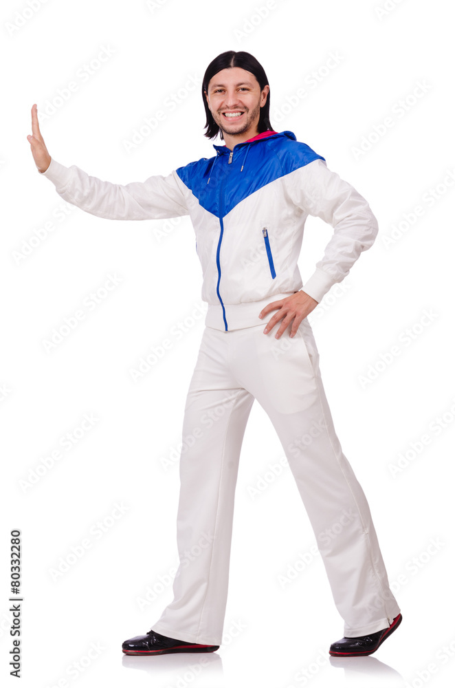 A man in white sportswear isolated on white A man in white sportswear isolated on white