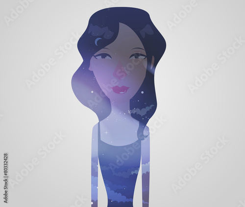 Double exposure girl: Night sky
