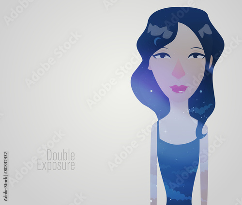 Double exposure girl: Night sky