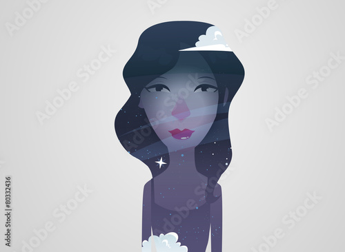 Double exposure girl: Night sky