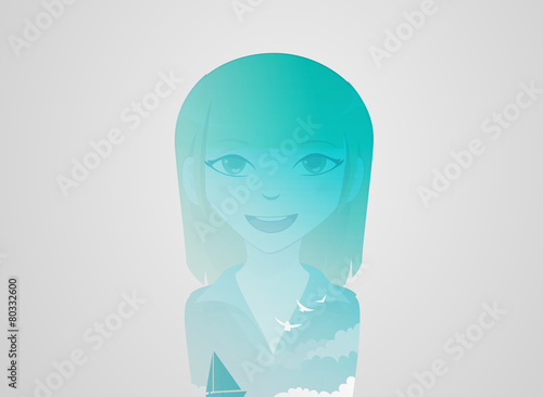 Double exposure girl: Sea background