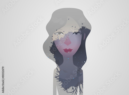 Double exposure girl: Tree concept