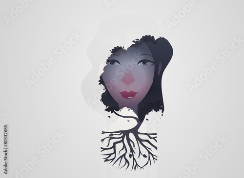 Double exposure girl: Tree concept