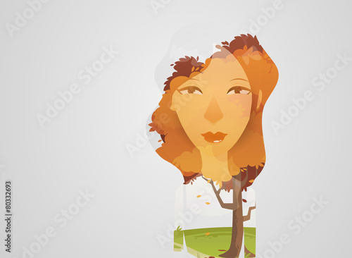 Double exposure girl: Tree concept