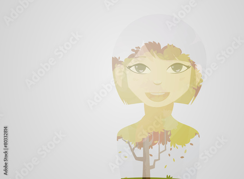 Double exposure girl: Tree concept