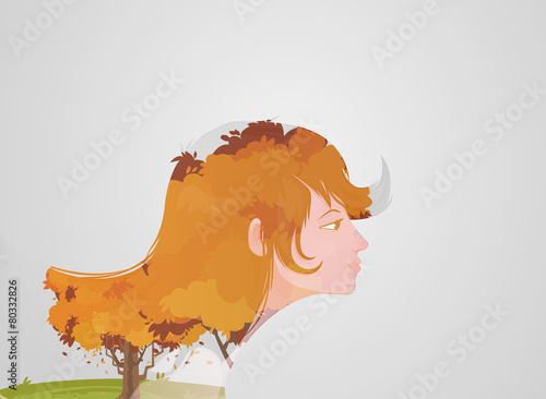 Double exposure girl: Tree concept