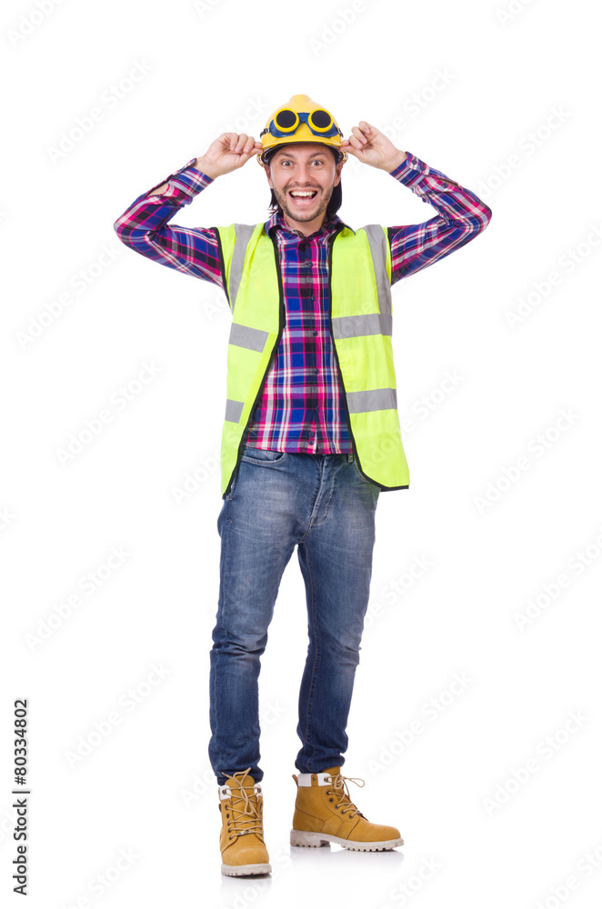 Young construction worker in helmet isolated on white Young construction worker in helmet isolated on white