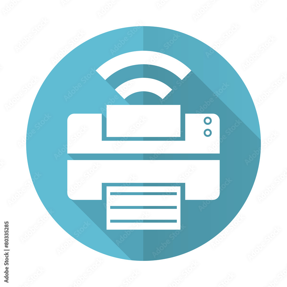 printer blue flat icon wireless print sign printer blue flat icon wireless print sign