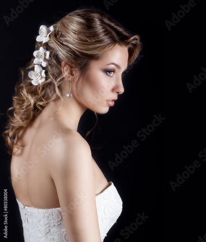 beautiful happy gentle women bride in a white wedding dress