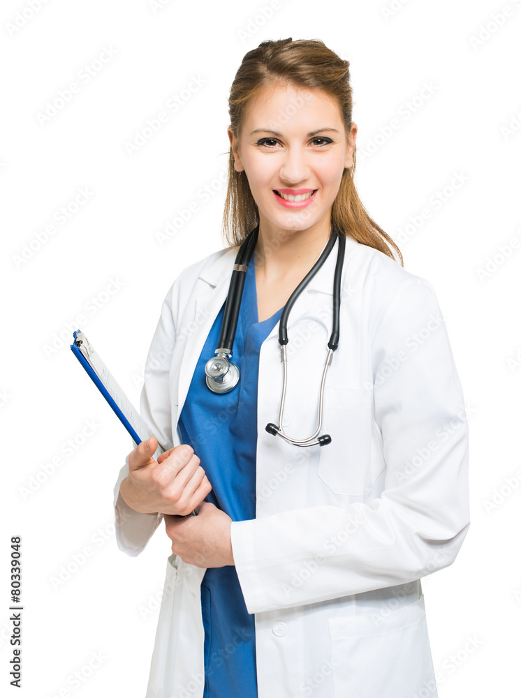 Smiling doctor holding a clipboard Smiling doctor holding a clipboard