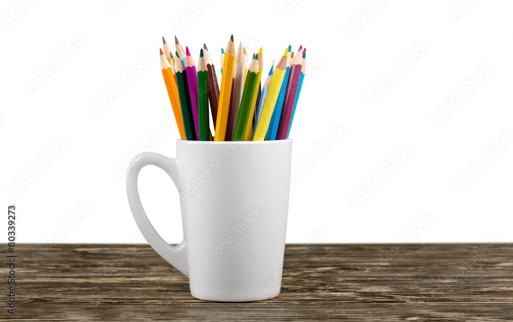 Icon. Coloured pencil close-up with social network icons Icon. Coloured pencil close-up with social network icons