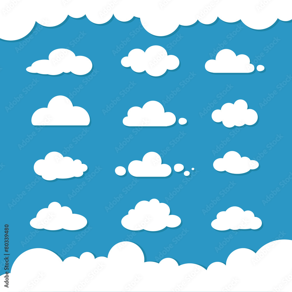 Flat design clouds capes collection set. Flat shadows. Clouds, f Flat design clouds capes collection set. Flat shadows. Clouds, f