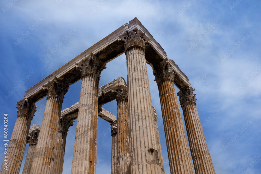 Temple of the Olympian Zeus and the Acropolis in Athens, Greece