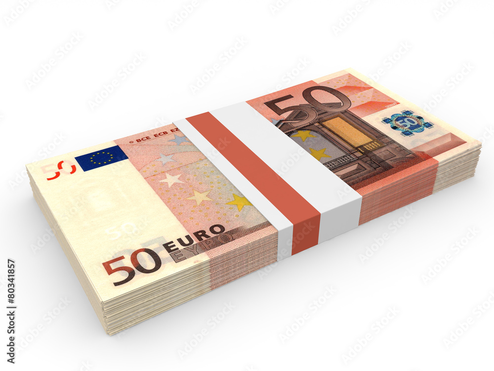 Pack of banknotes. Fifty euros. Pack of banknotes. Fifty euros.