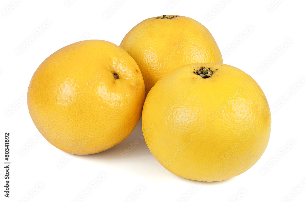 Three whole grapefruits on white background Three whole grapefruits on white background