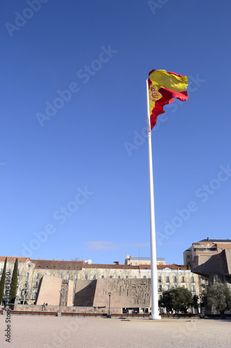 Spanish flag and Christopher Colombus square photo