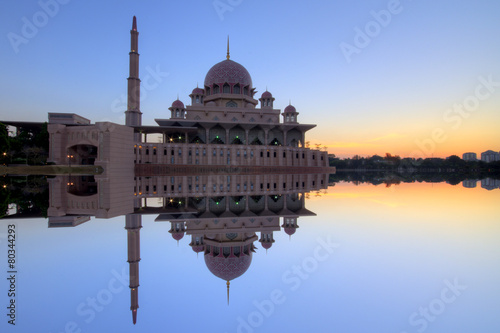 Putra Mosque Putrajaya, Malaysia on sunset moment. photo