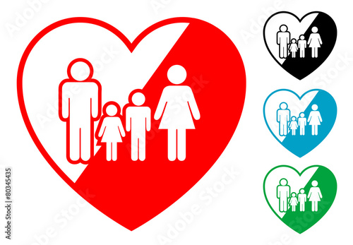 Pictograma corazon con familia en varios colores