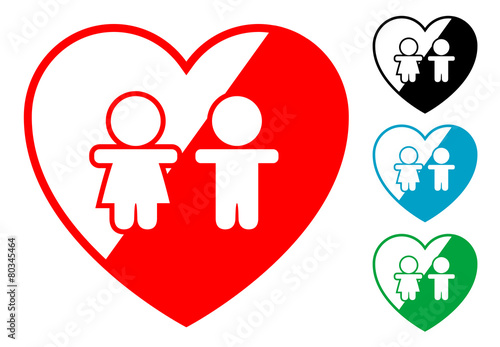 Pictograma corazon con infancia en varios colores