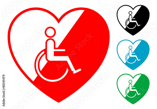 Pictograma corazon con minusvalido en varios colores