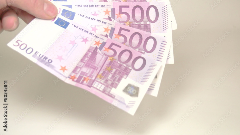 4 500 Euro bills dropped by the hand 4 500 Euro bills dropped by the hand