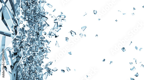 Abstract Illustration of Broken Blue Glass into Pieces isolated on white background