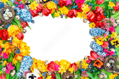 Fototapeta Naklejka Na Ścianę i Meble -  Holidays background from spring flowers and easter eggs