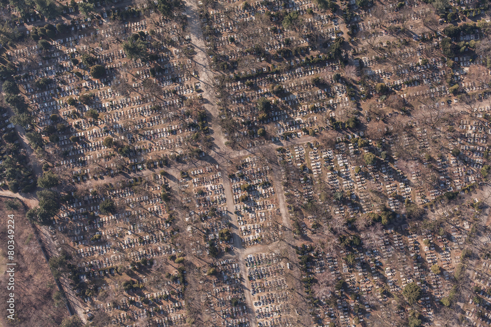 Fototapeta premium aerial view of graveyard