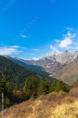 View of high mountains in Huanglong national park