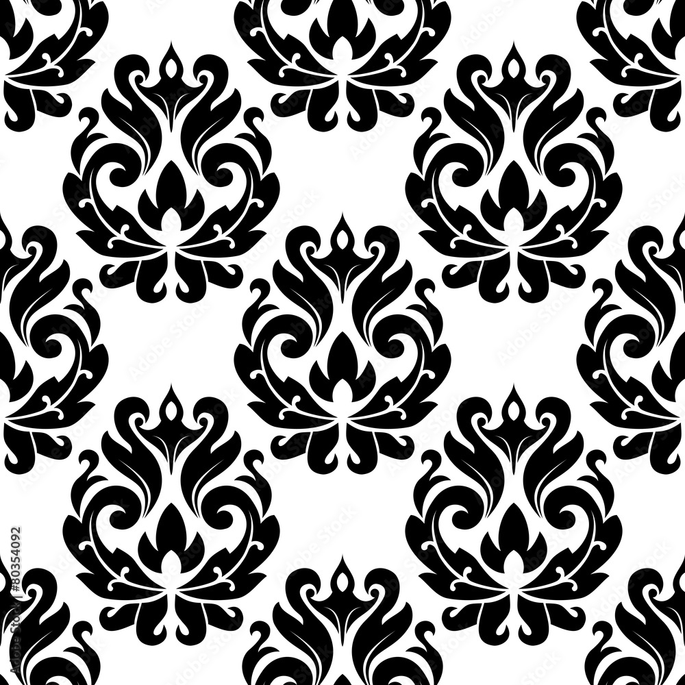 Classic black floral damask seamless pattern Classic black floral damask seamless pattern