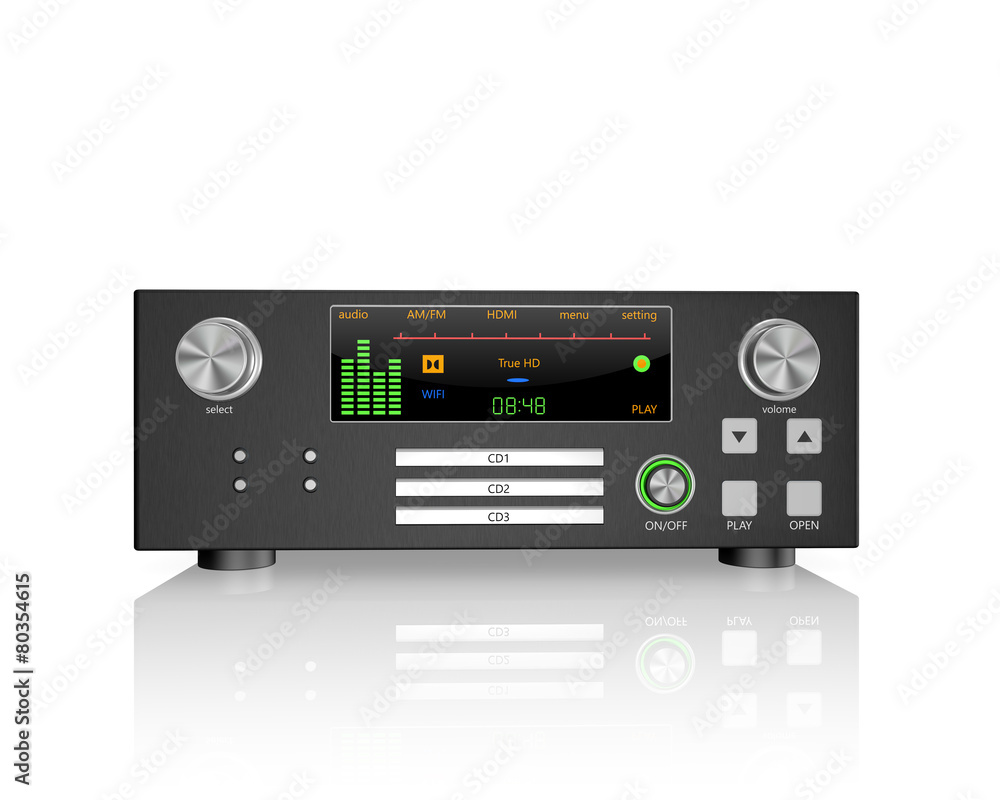 Fototapeta premium black music receiver isolated on white background