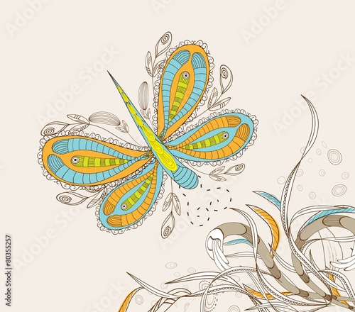 doodle floral background, hand drawn retro