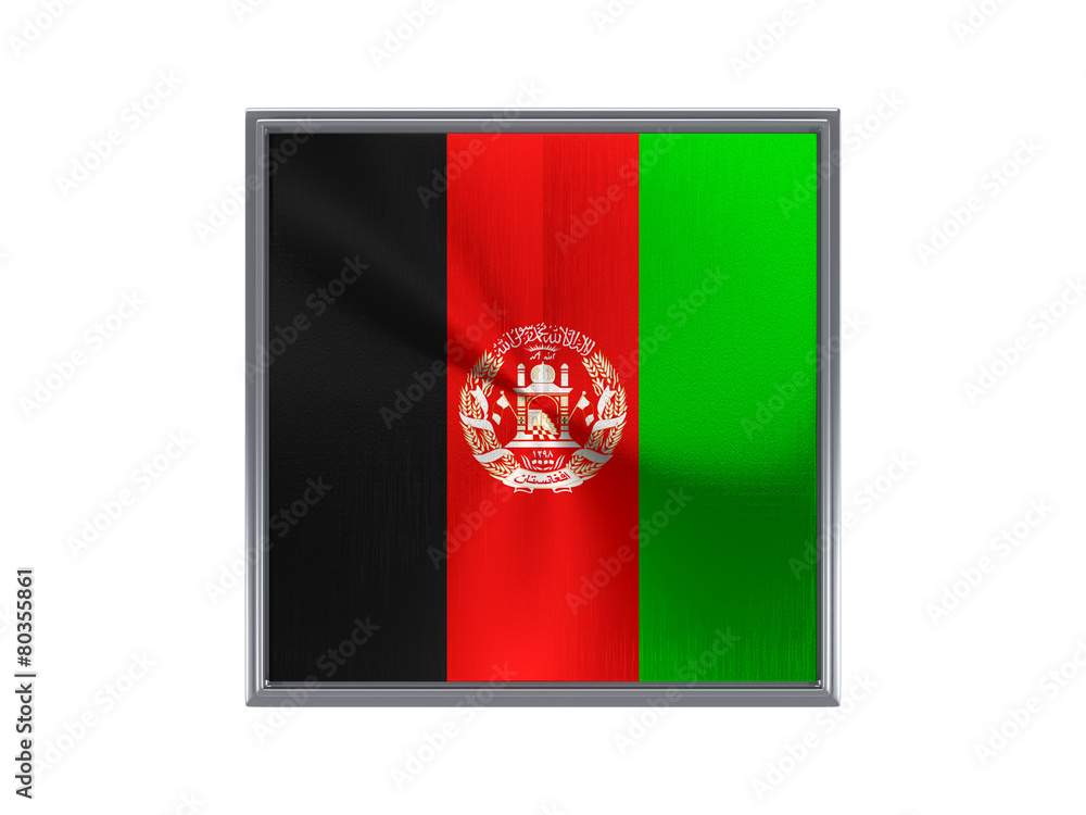 Fototapeta premium Square metal button with flag of afghanistan