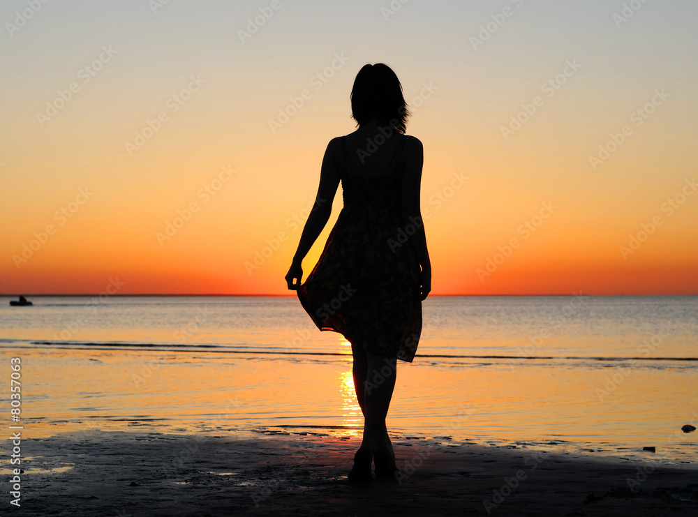 Woman as silhouette by the sea